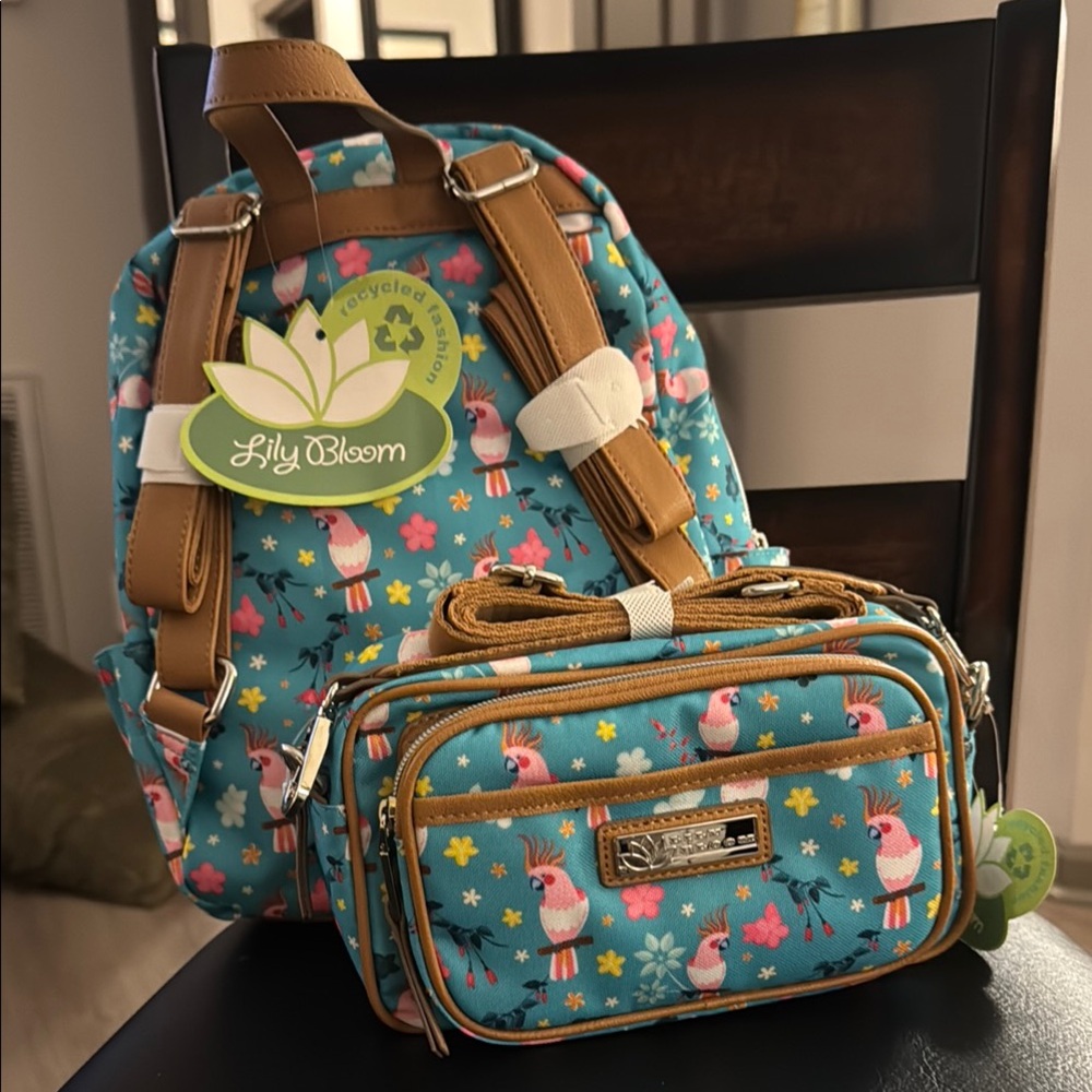 Lily Bloom Teal Animal Print Backpack and Crossbody Set BRAND NEW WITH TAGS ‼️